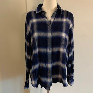 Vince blue plaid check button-up shirt
